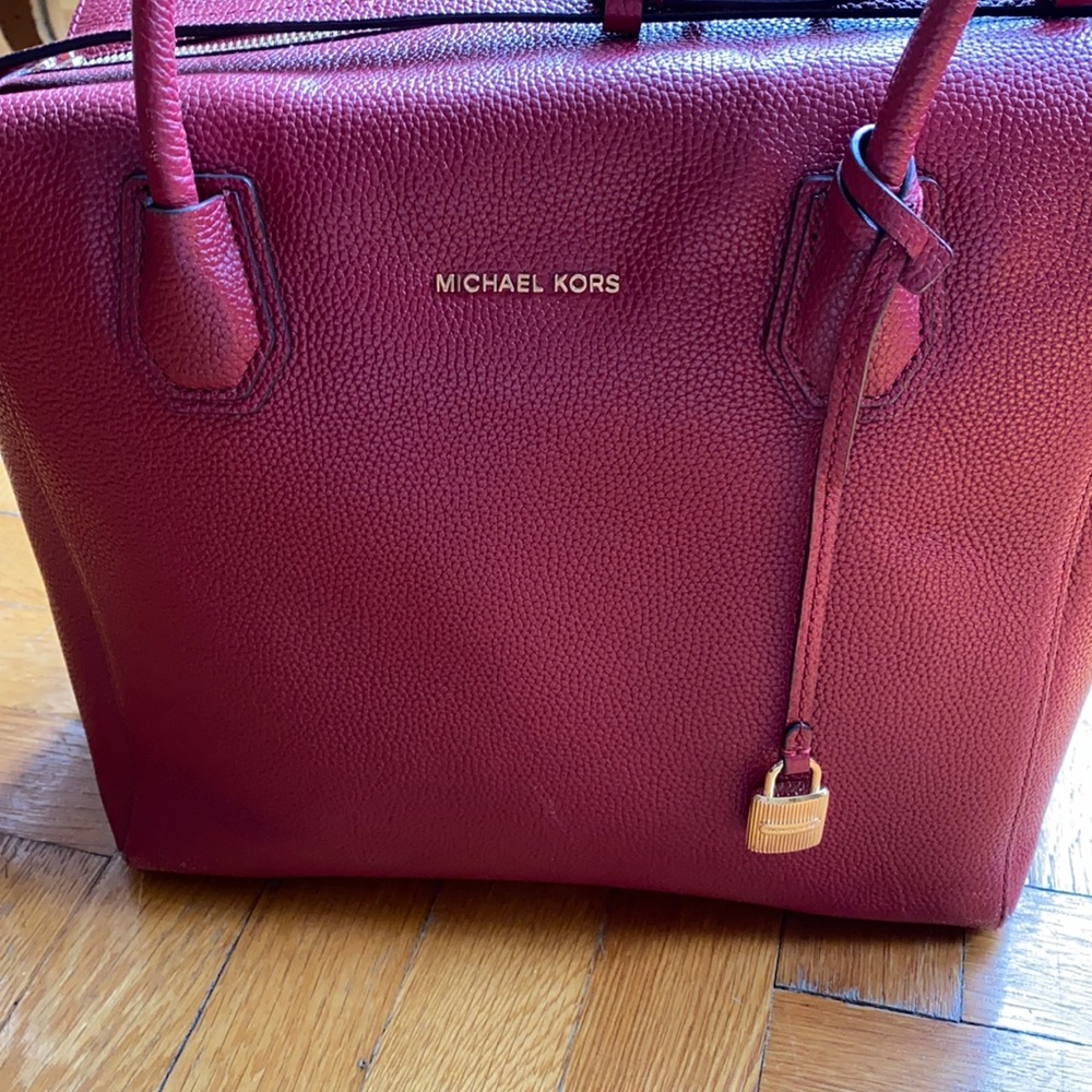 MICHAEL Michael Kors Mercer Large Leather Satchel Cherry Red - Picture 7 of 13